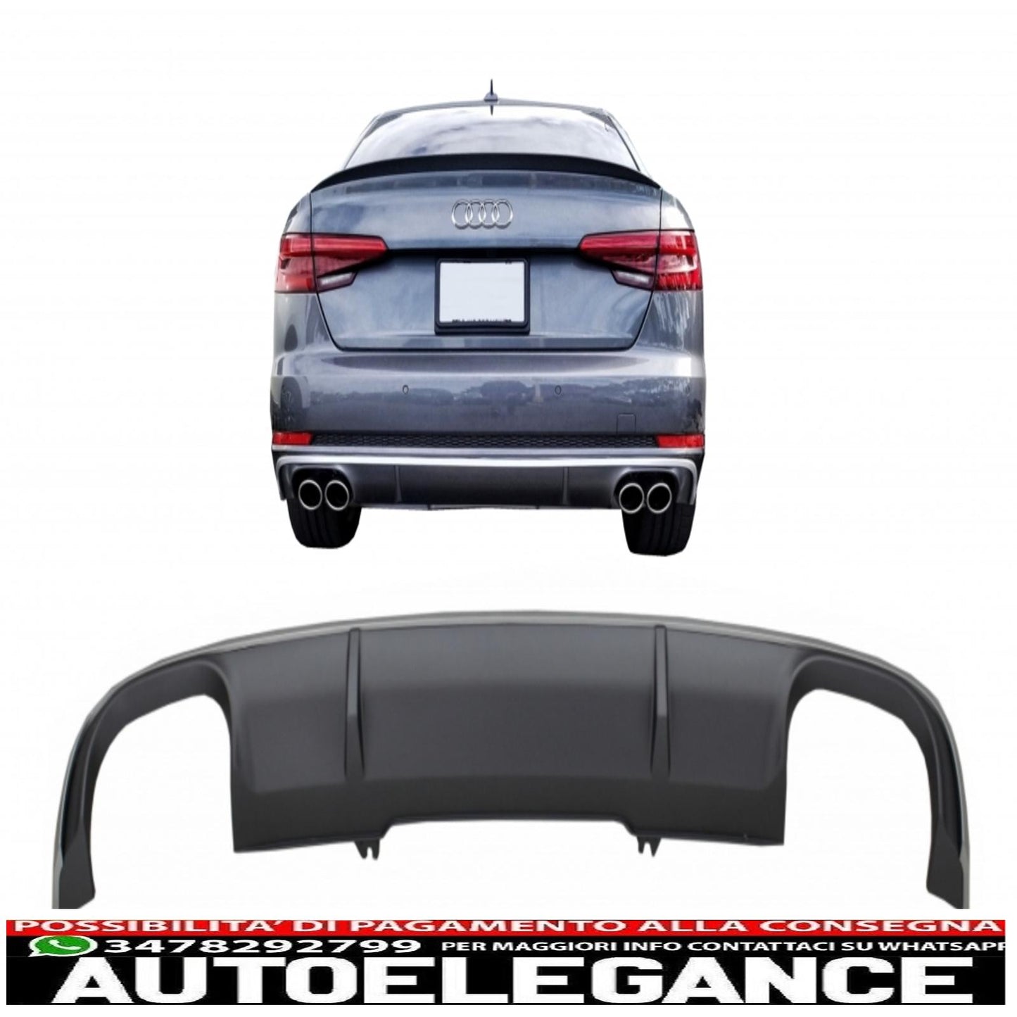 Diffusore mantovana per paraurti posteriore adatto per audi a4 b9 8w berlina avant (2016-2018) s4 design per edizione standard grigio