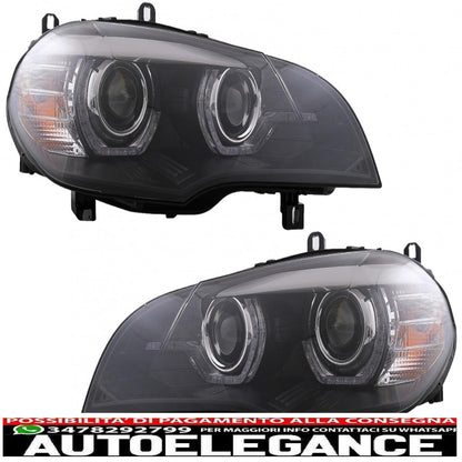 xenon headlights angel eye 3d dual halo led drl rims suitable for bmw x5 e70 (2007-2010) black 