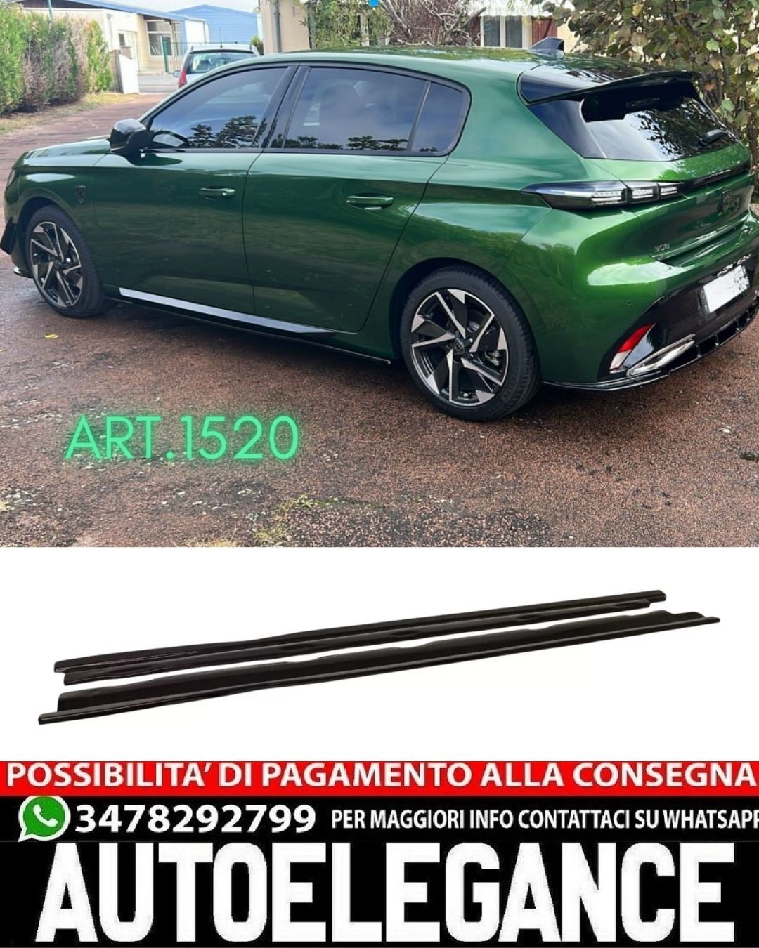 SOTTO-MINIGONNE ADATTE PER PEUGEOT 308 2021+ LOOK NERO LUCIDO DESIGN SPORTIVO