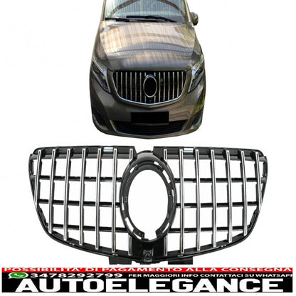 central grille suitable for mercedes v class w447 facelift (2020 onwards) gt r design panamericana black chrome