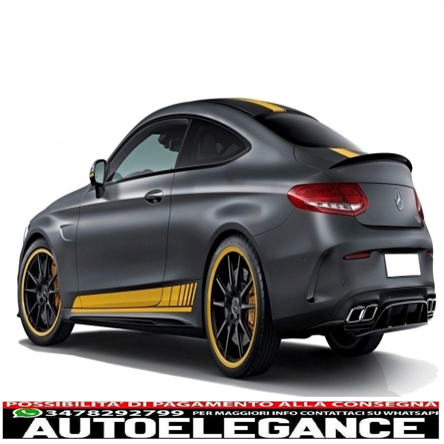 Set of side and top decals for bonnet, roof, tailgate and mirror, matt yellow, suitable for mercedes c205 coupe a205 cabriolet (2014-up)