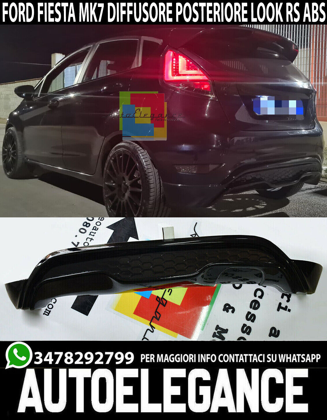 UNDER BUMPER RS LOOK FORD FIESTA MK7 ABS DIFFUSER DAM EXTRACTOR ..1..
