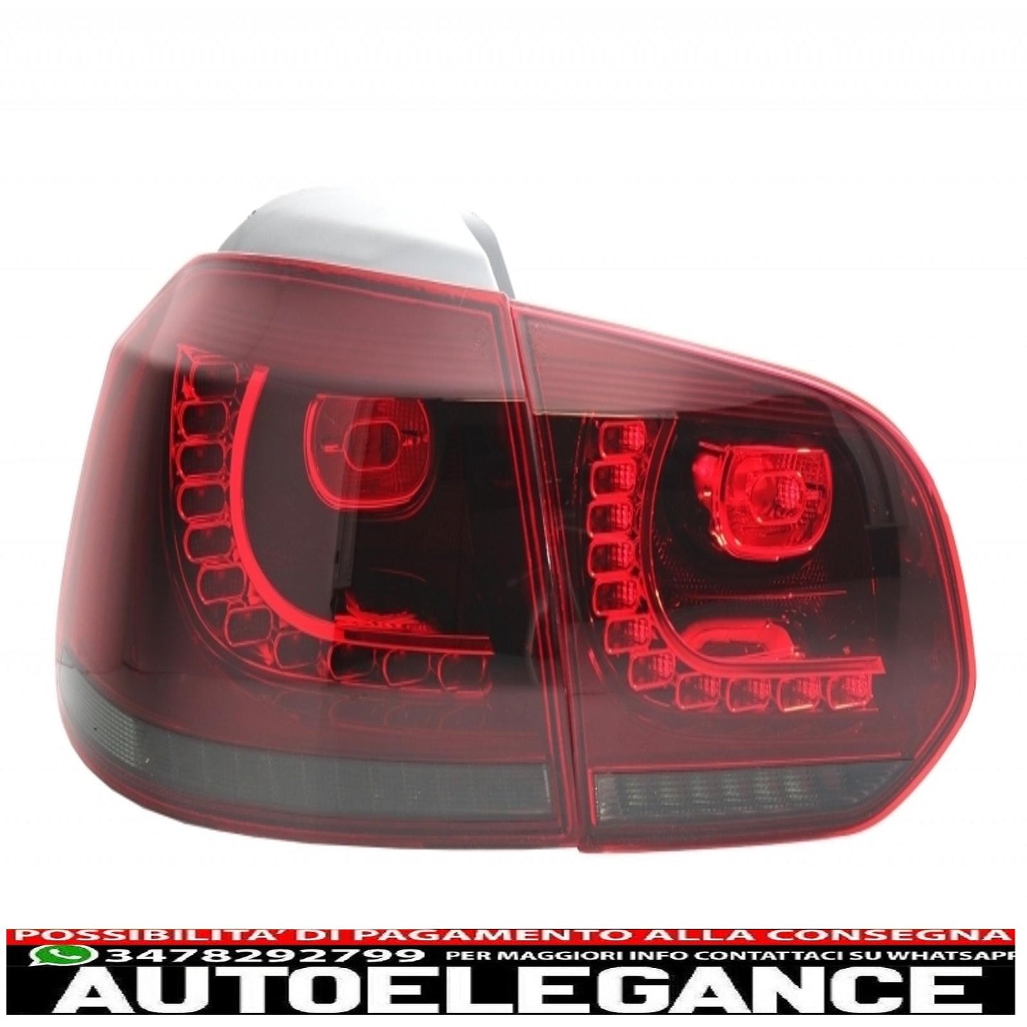 rear bumper with exhaust system suitable for vw golf 6 vi (2008-2013) side skirts and rear lights design r20 full led cherry red with dynamic sequential direction indicators (left and right)