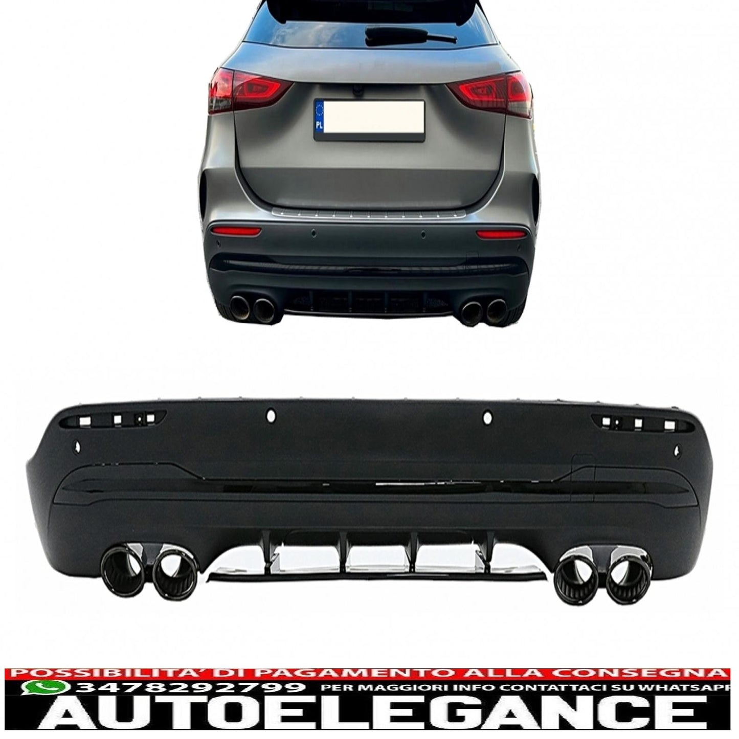 Rear Diffuser and Black Exhaust Tips Suitable for Mercedes Gla Suv H247 Sport Line (2020-) Aero 45s Design Night Package 