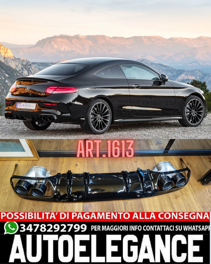 DIFFUSORE ADATTO PER CLASSE C C205 COUPE 2015-2020 AMG LOOK C43 + TERMINALI NERI
