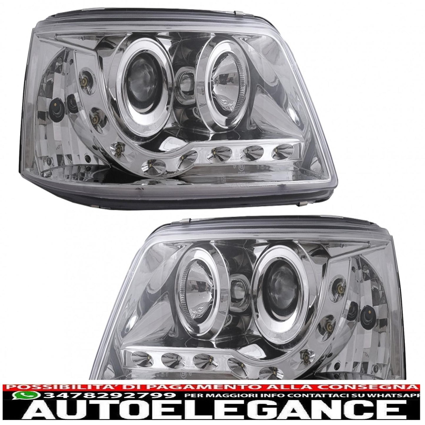 fari anteriori drl led adatti per vw trasportatore t5 (04.2003-08.2009) cromati