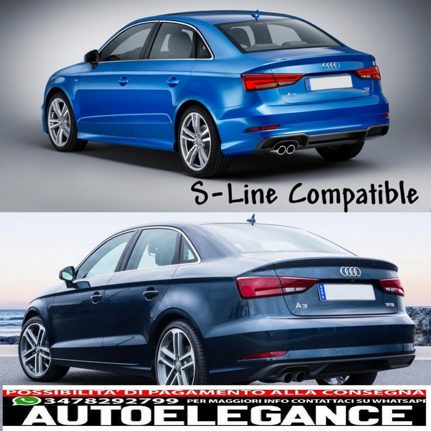 Diffusore mantovana paraurti posteriore adatto per audi a3 8v facelift (2016-2019) berlina cabrio rs3 solo design paraurti s-line pianoforte nero