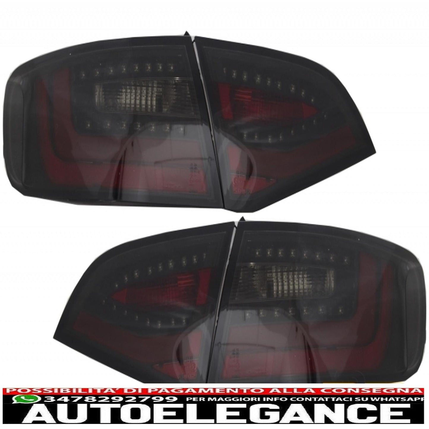 Rear bumper diffuser and tailpipes with LED taillights, dynamic black/smoke, suitable for audi a4 b8 avant pre facelift (2007-2011) RS4 design