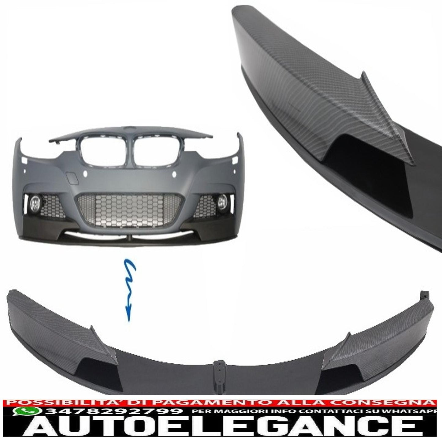 Front Bumper Spoiler Splitter Suitable for BMW 3 Series F30 F31 (2011-up) m-performance Carbon Film Covering 
