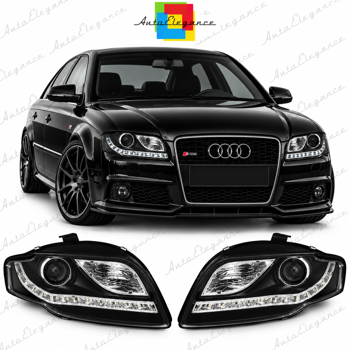 ART.10655 FARI ANTERIORI ADATTO PER AUDI A4 B7 11.04-03.08 NERO