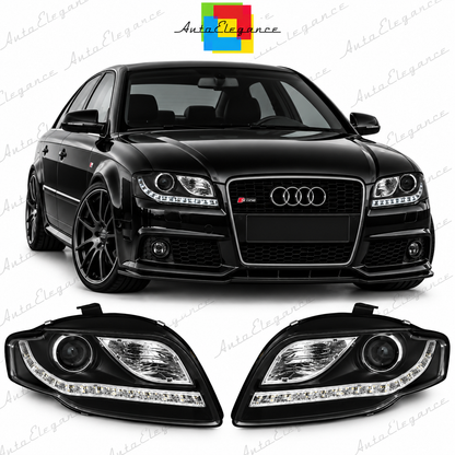 ART.10655 FARI ANTERIORI ADATTO PER AUDI A4 B7 11.04-03.08 NERO
