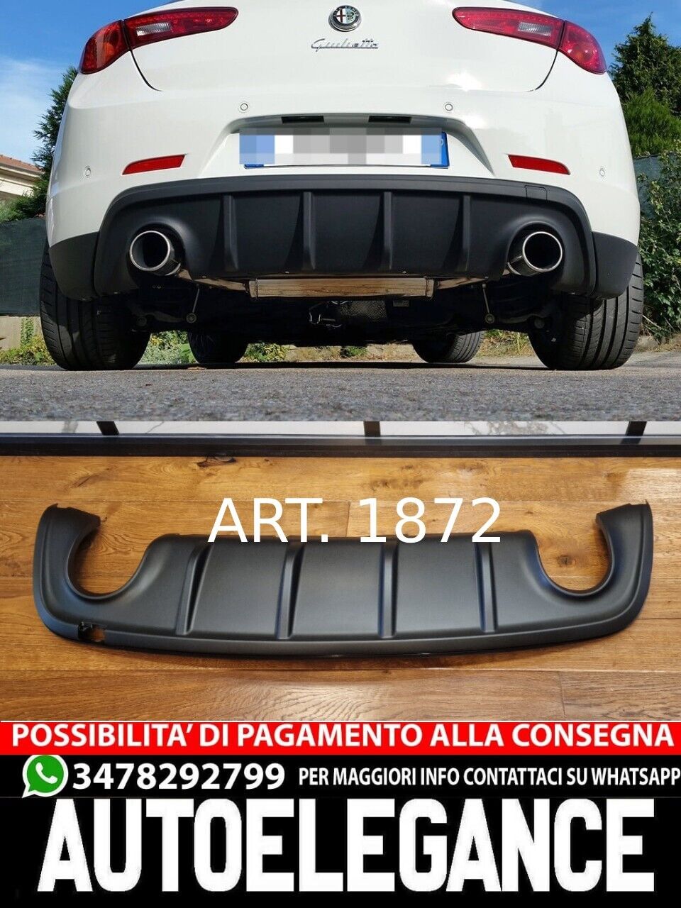 DIFFUSORE ADATTO PER ALFA ROMEO GIULIETTA 1+1 LOOK OPACO DESIGN SPORTIVO (promo)