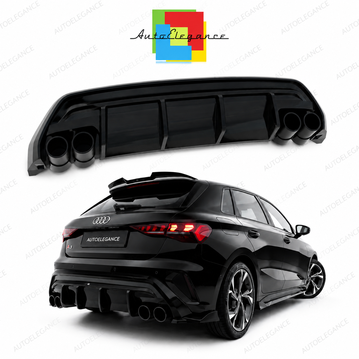 👉ART.10453 Diffusore Posteriore + Terminali - Audi A3 S-Line Sportback 8Y Facelift👈