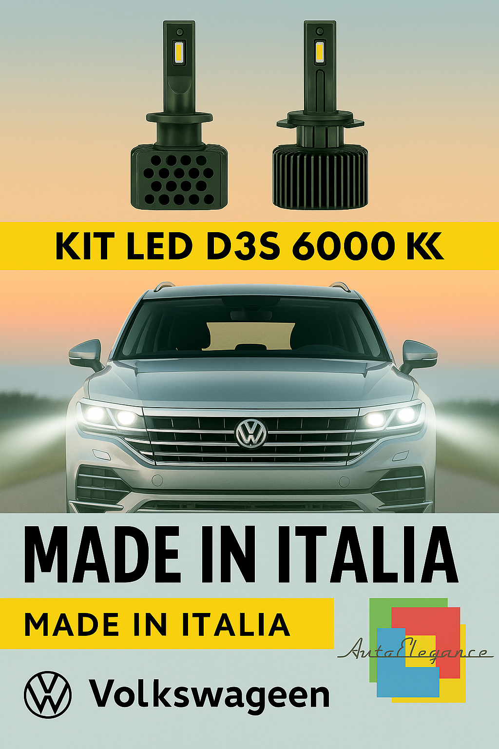 ⭐KIT LED D3S 6000K ANABBAGLIANTI PER VW TOUAREG 7P – LUCE BIANCA POTENTE⭐