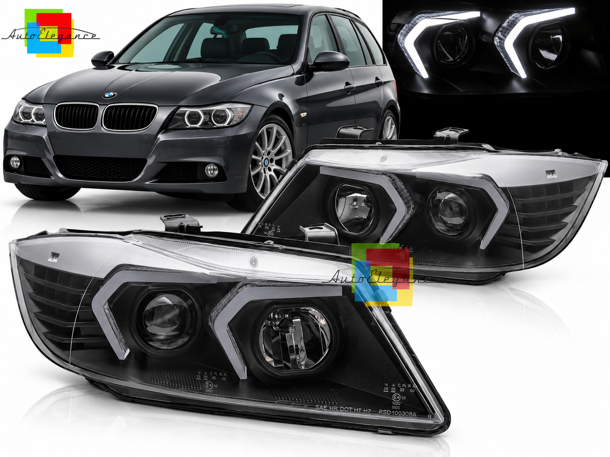 FARI ANTERIORI A LED NERI ADATTI PER BMW E90/E91 05-08