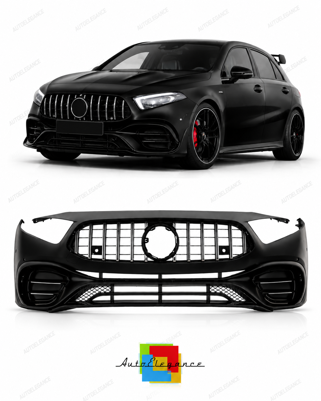 💕PARAURTI ANTERIORE MERCEDES CLASSE A W177 V177 18- LOOK AMG A45 CROMATO💕