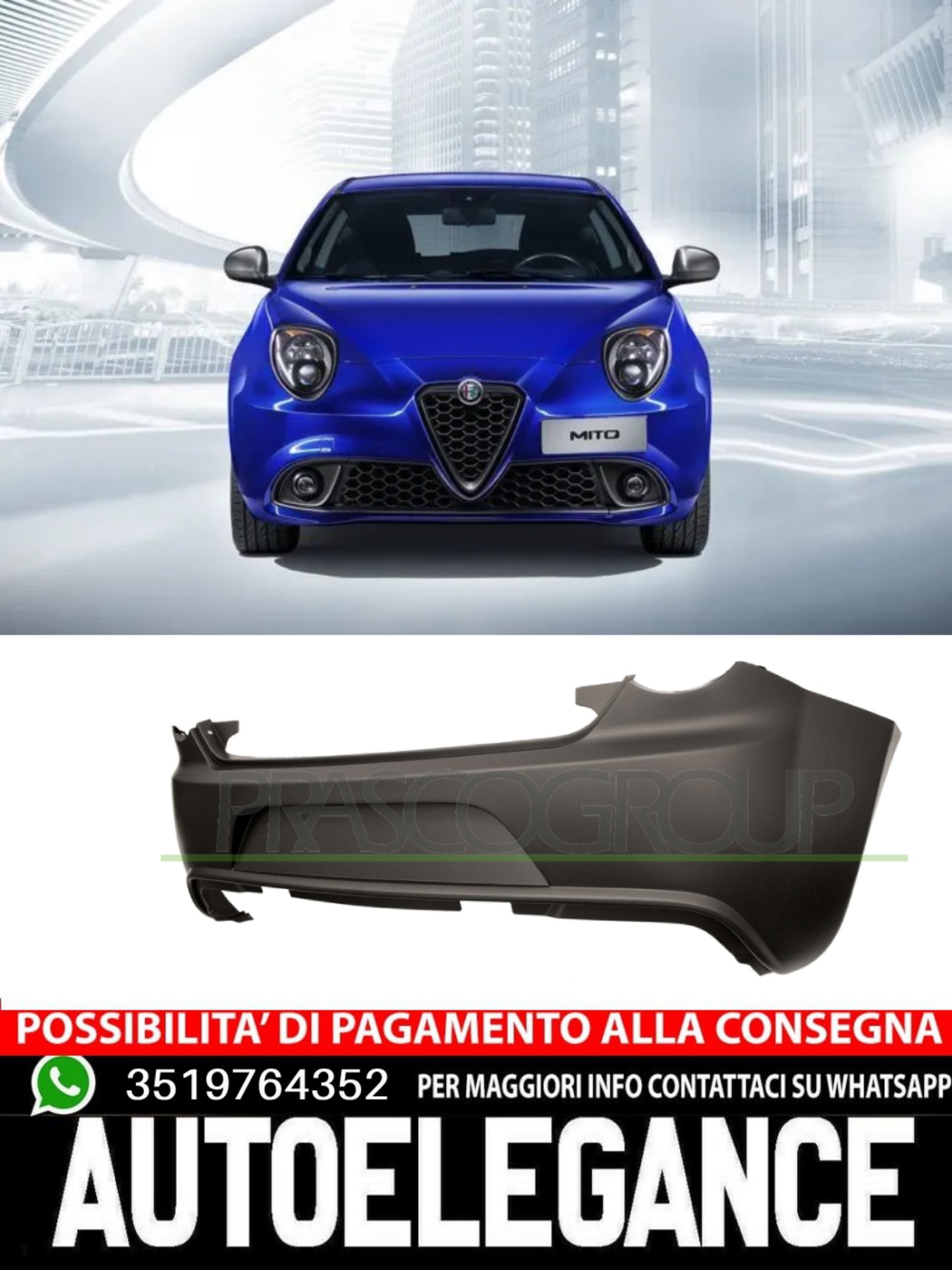 Paraurti Prasco Posteriore  CON PRIMER Per Alfa Romeo Mito 156084446