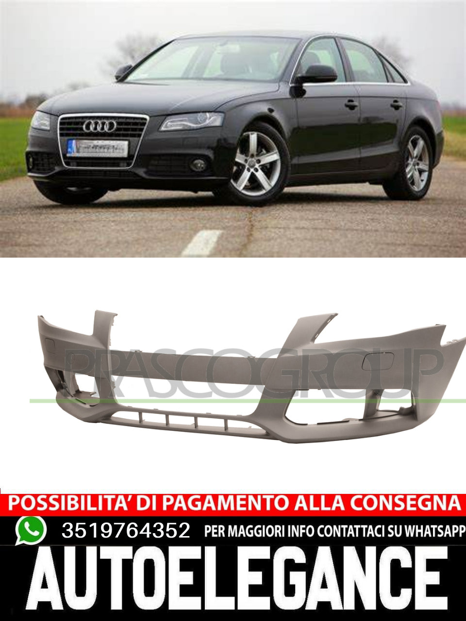 Paraurti Prasco Premiumcertified per Audi CON PRIMER FORI LAVAFARI 8K0807105AGRU