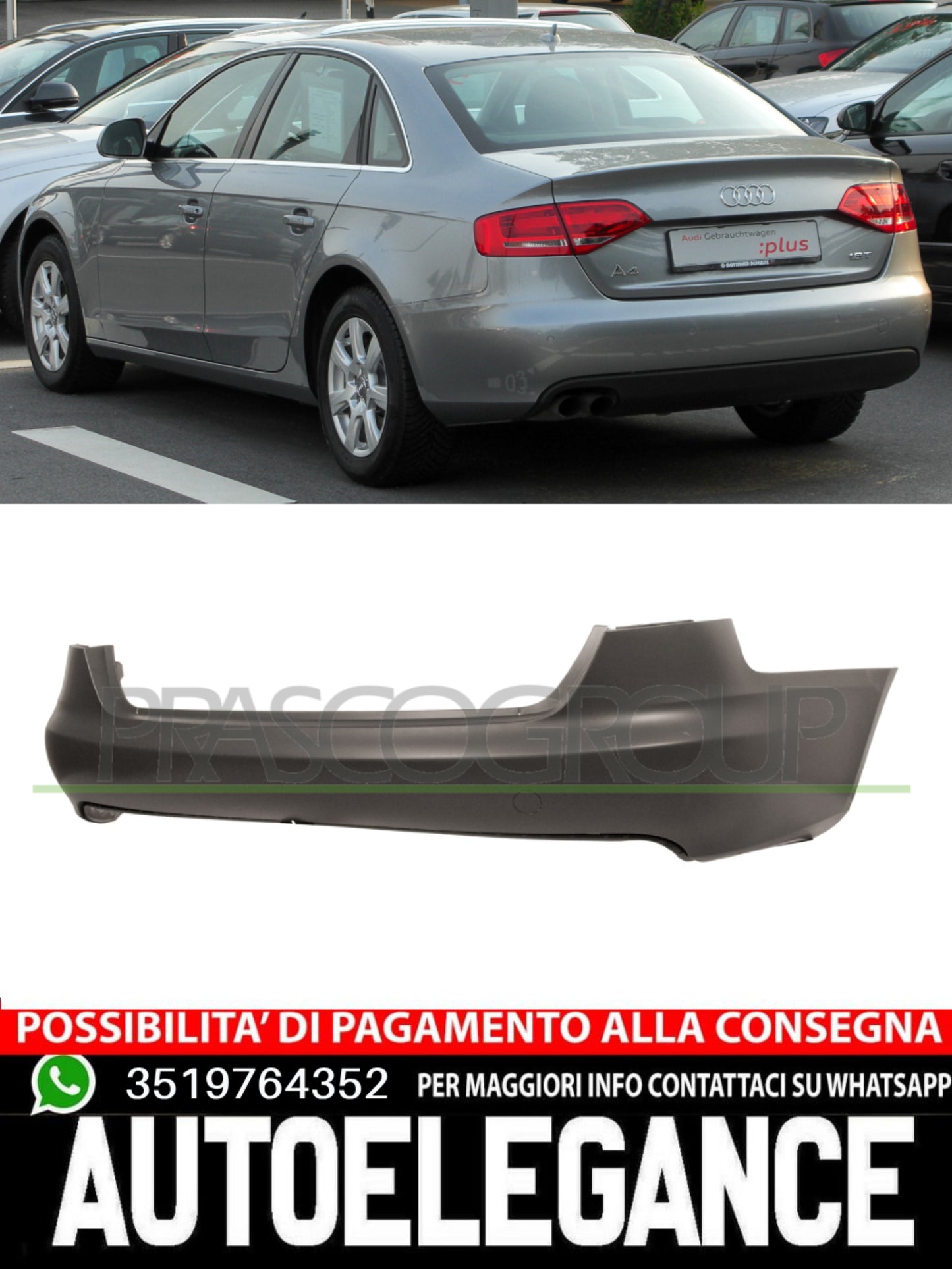 Paraurti Prasco Posteriore per AUDI A4 CON PRIMER TRACCE PDC 8K5807303GRU