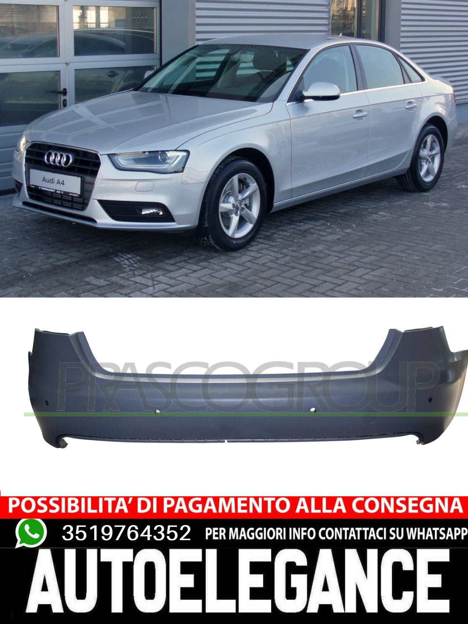 Paraurti Prasco Posteriore CON PRIMER FORI PDC per AUDI A4 8K5807303AGRU