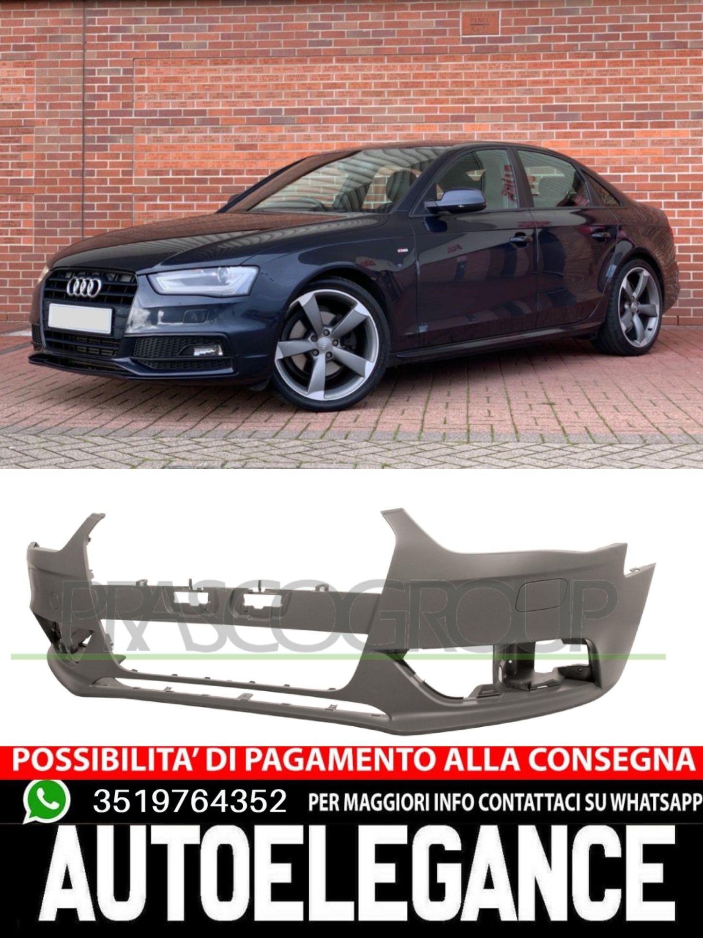 Paraurti Anteriore per AUDI A4 CON PRIMER FORI LAVAFARI OE: 8K0807065CGRU