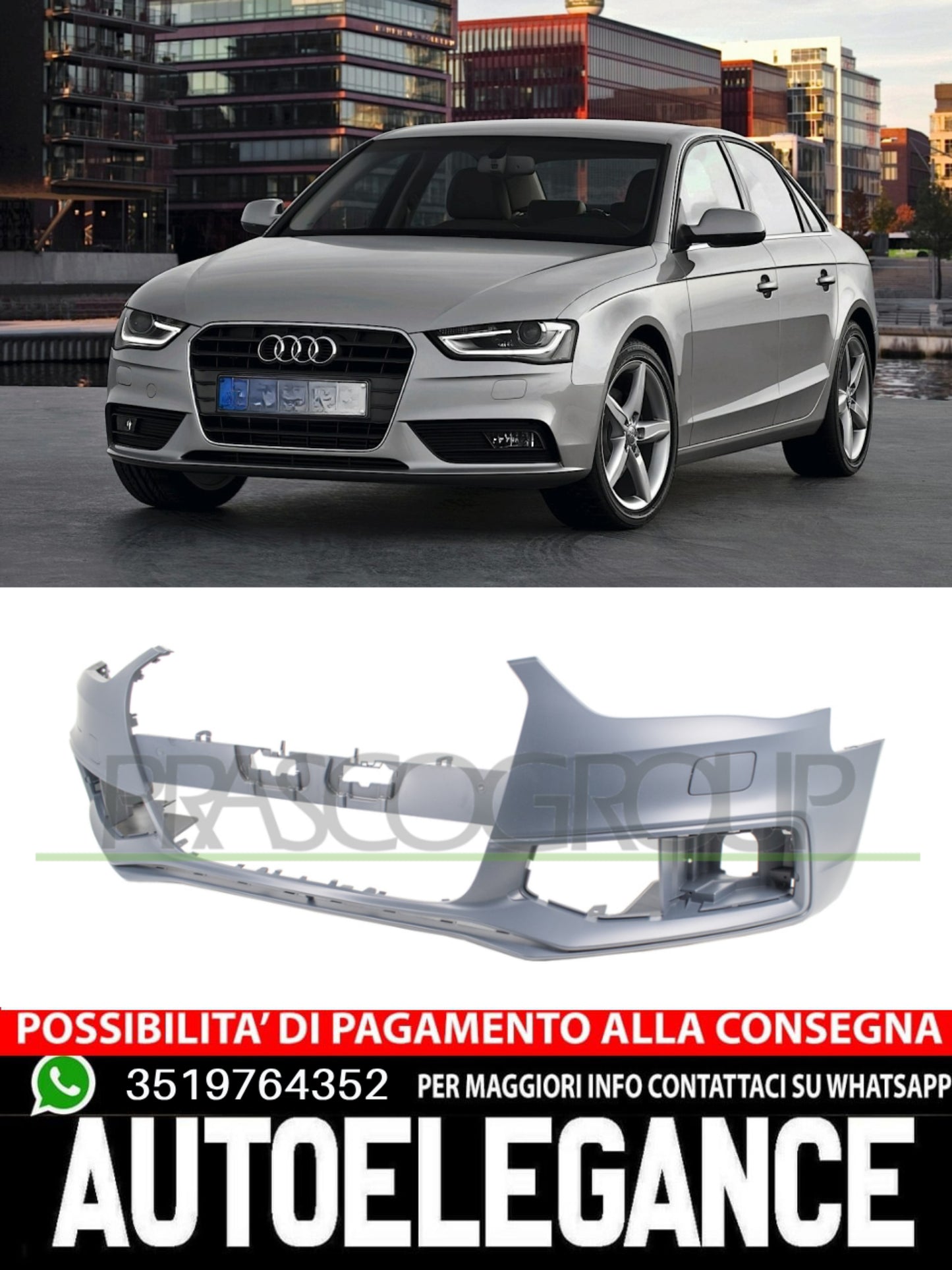Paraurti Prasco Anteriore CON PRIMER TAPPO GANCIO per AUDI A4 8K0807065EGRU