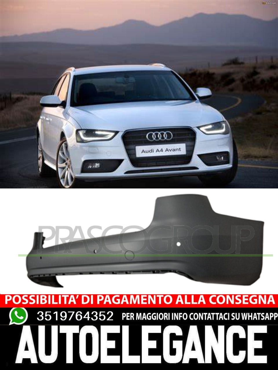 Prasco Premiumcertified bumper for Audi WITH PRIMER PDC HOLES