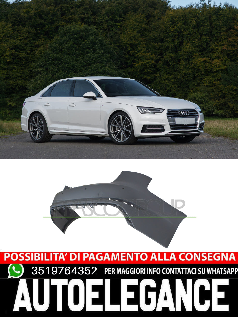 Paraurti Prasco Posteriore CON PRIMER 4 FORI PDC MOD. 4 PORTE per AUDI A4