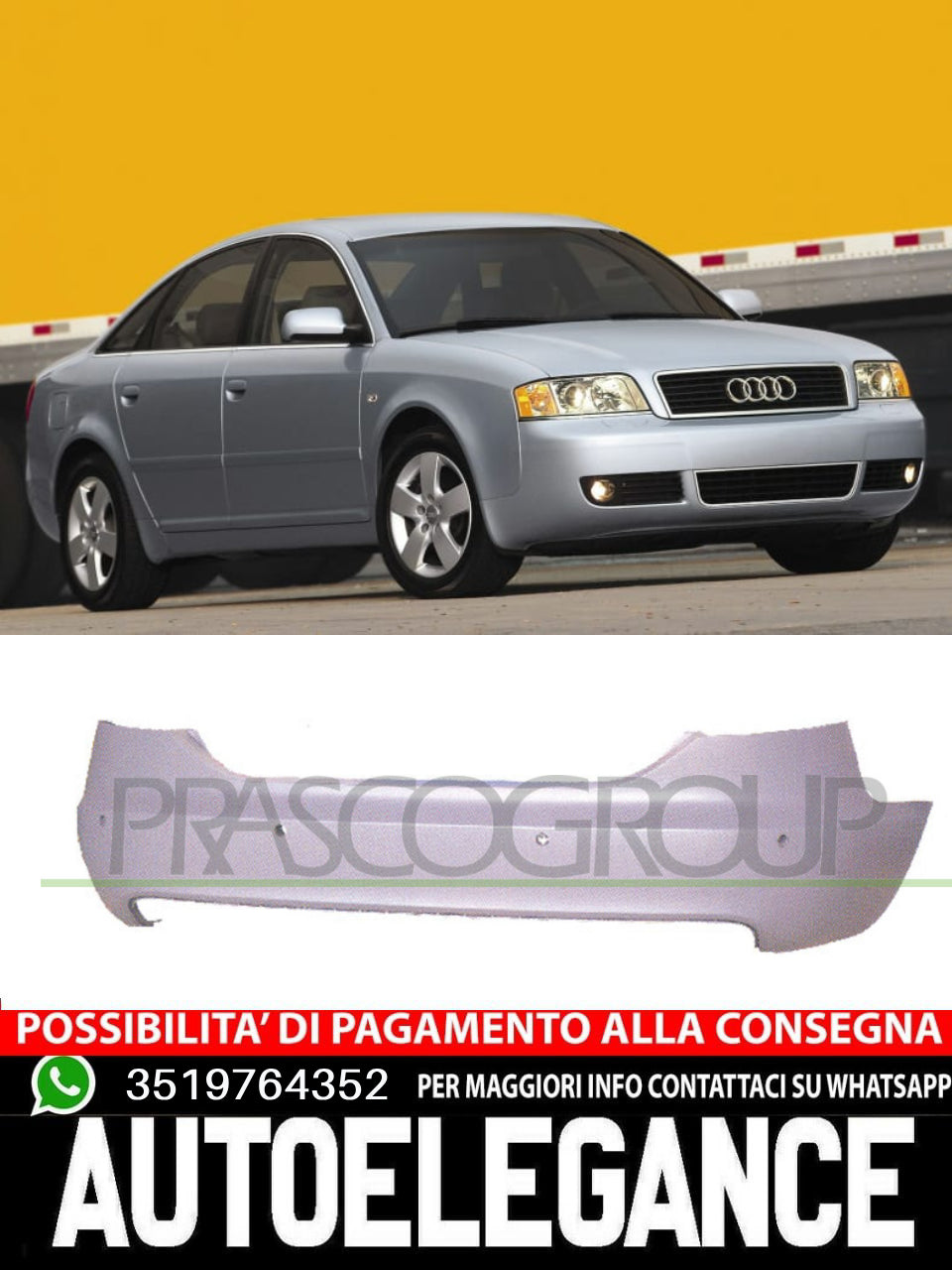 Paraurti Prasco Posteriore  CON PRIMER FORI PDC Per Audi A6 4F5807303CGRU