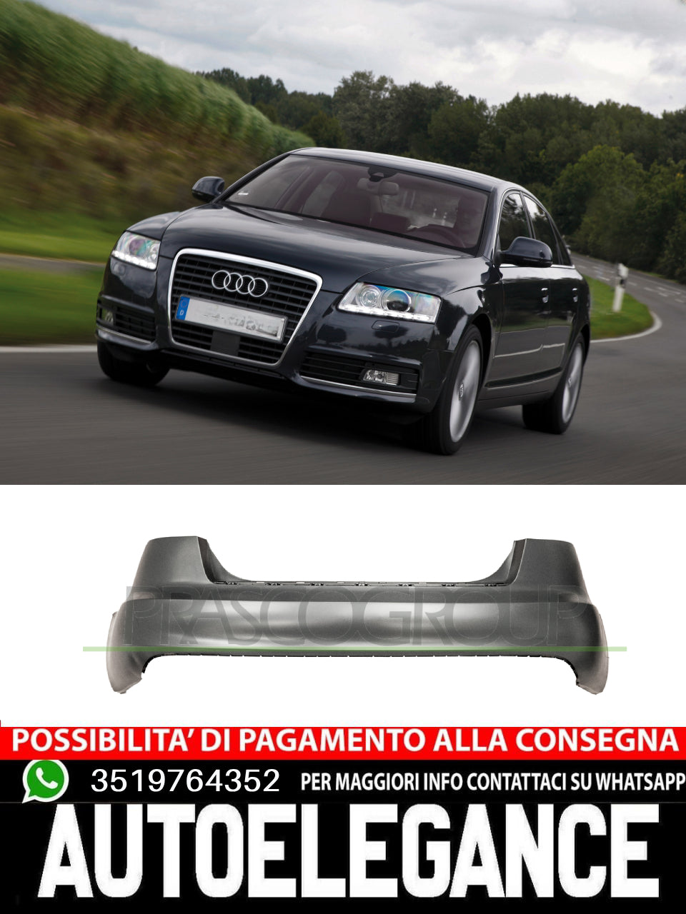 PARAURTI POSTERIORE AUDI A6 CON PRIMER TRACCE PDC MOD. 4 PORTE 4F5807303DGRU
