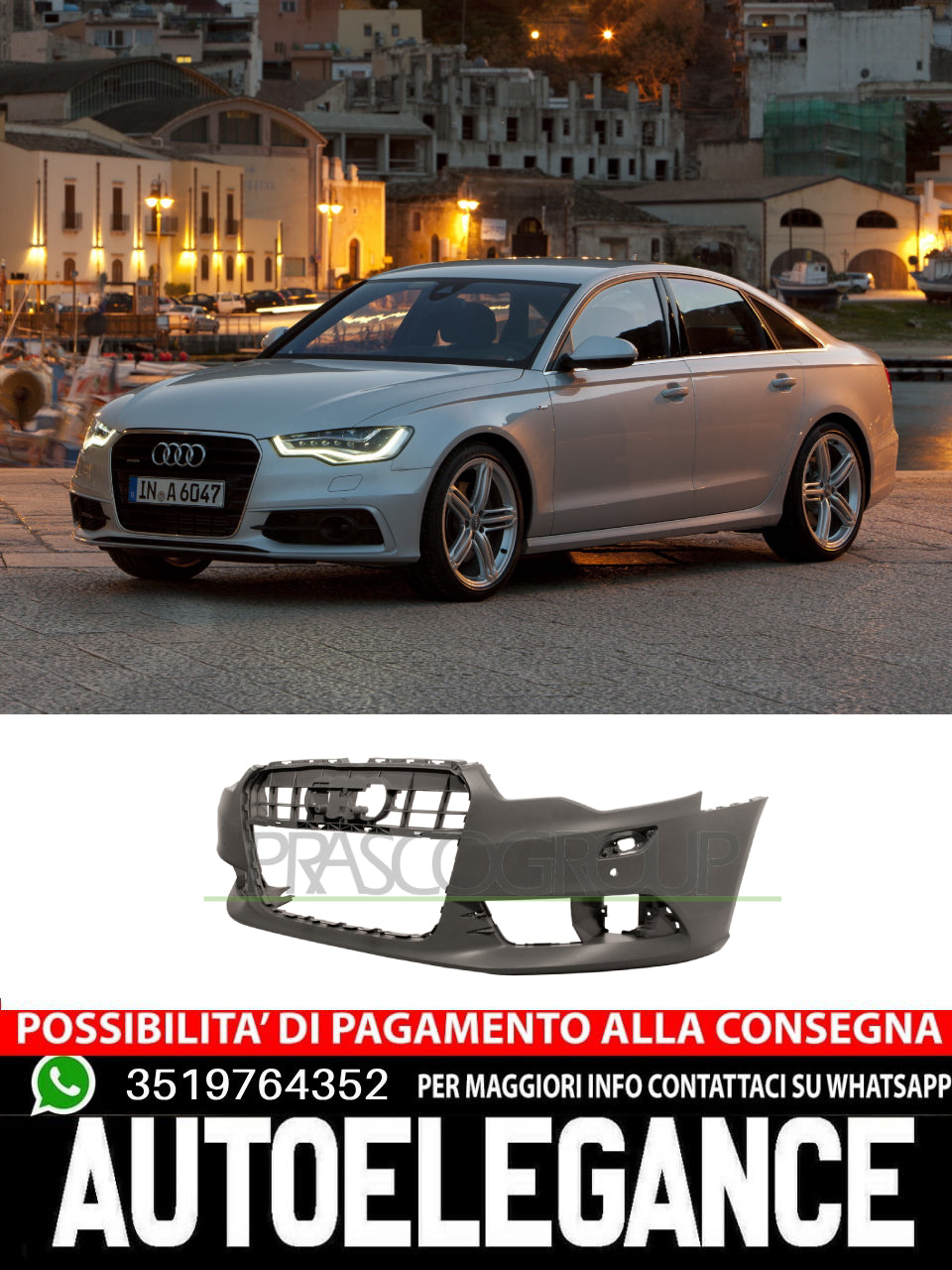 Paraurti Prasco Anteriore CON PRIMER FORI PDC Per Audi A6 #B5 4G0807065AGRU