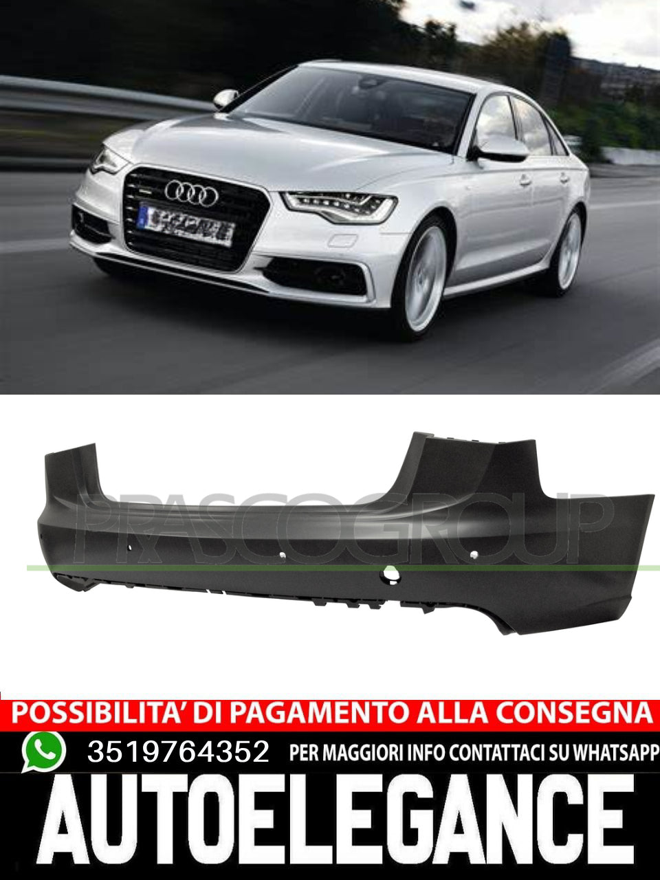 Paraurti Prasco Posteriore CON PRIMER FORI PDC per AUDI A6 MOD. 4 PORTE