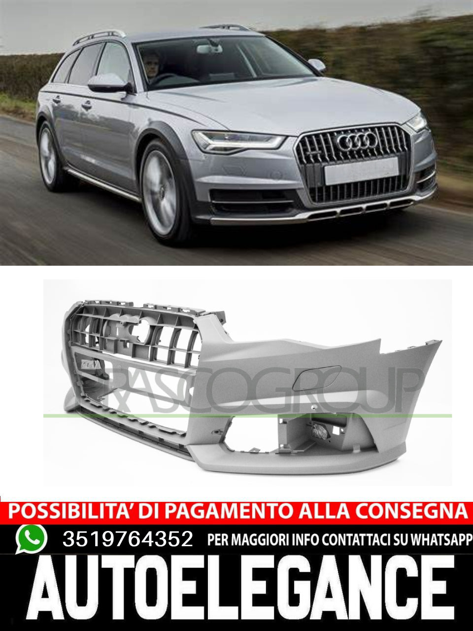 Paraurti Prasco Anteriore CON PRIMER FORI PDC FORI LAVAFARI Per Audi A6 Bpc
