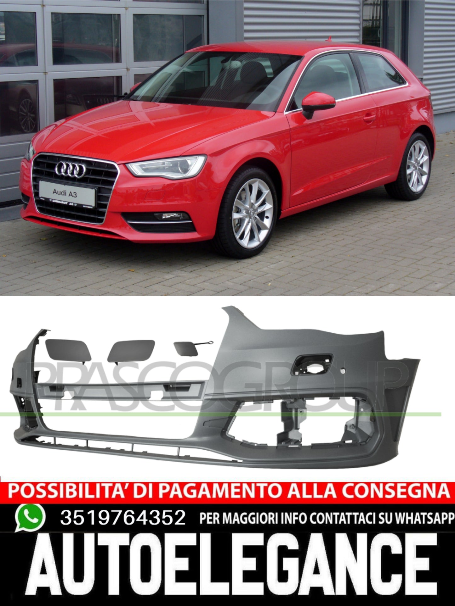 Paraurti Prasco Anteriore per AUDI A3 CON PRIMER COPRIGANCIO FORI 8V0807065JGRU