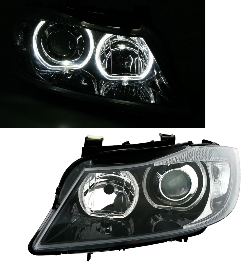 ART.6378  FARI ANTERIORI BMW Serie 3 E90 E91 2005-2008 NERI Angel Eyes