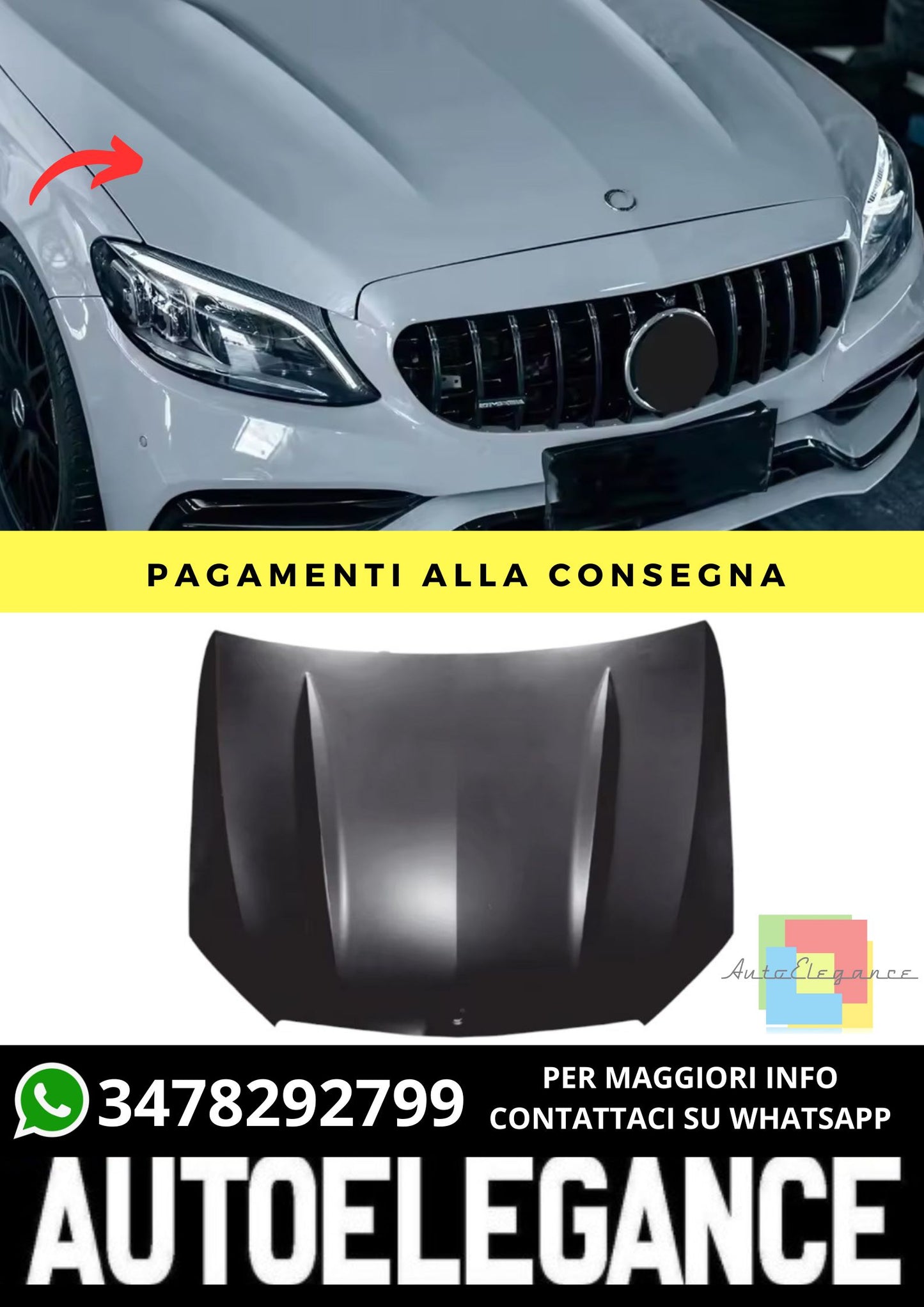 Cofano per Mercedes C-Class W205 2013-2021 look C63 AMG Aluminium