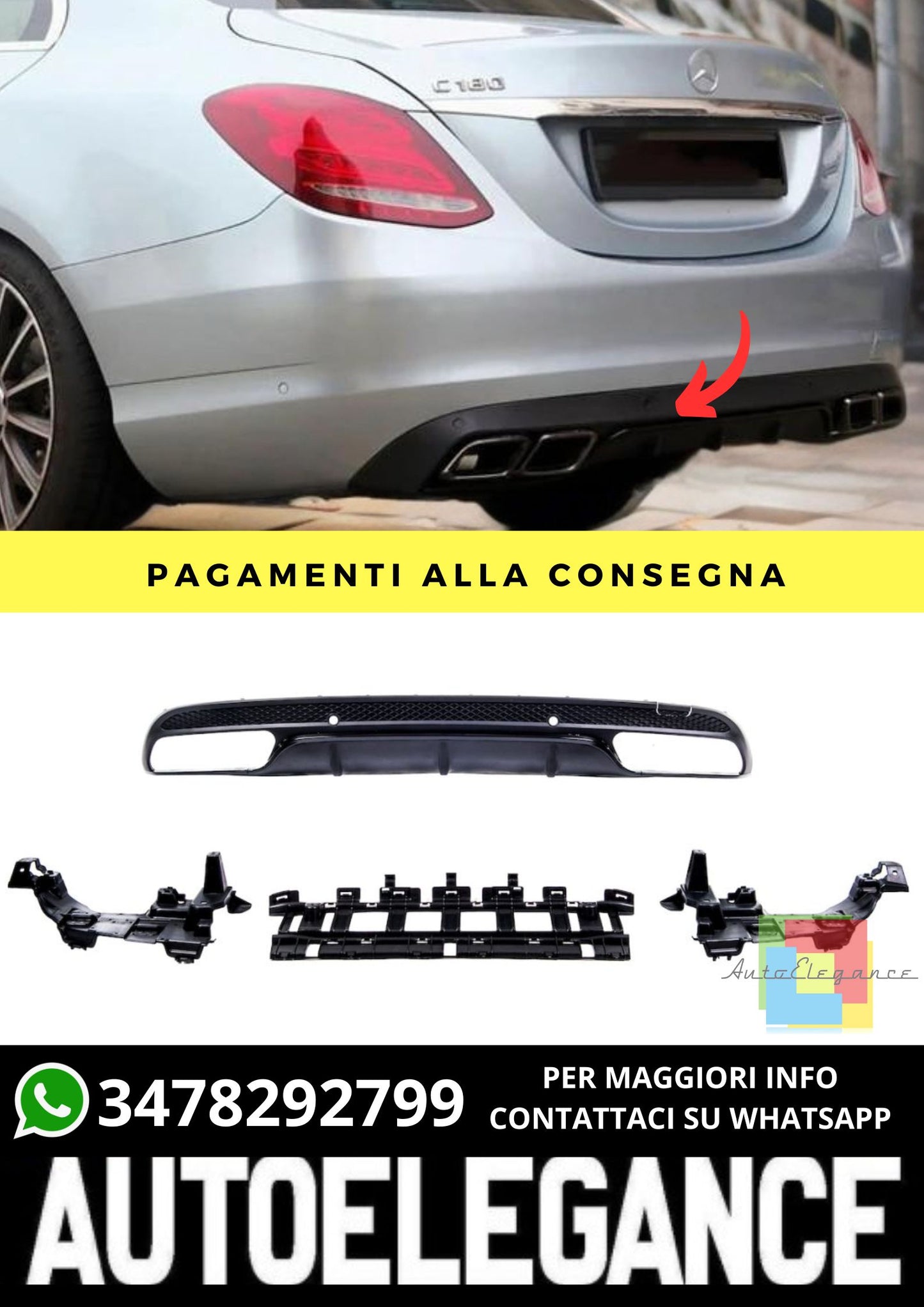 Diffusore adatto per Mercedes C-Class W205 Sedan Estate 2013-2018