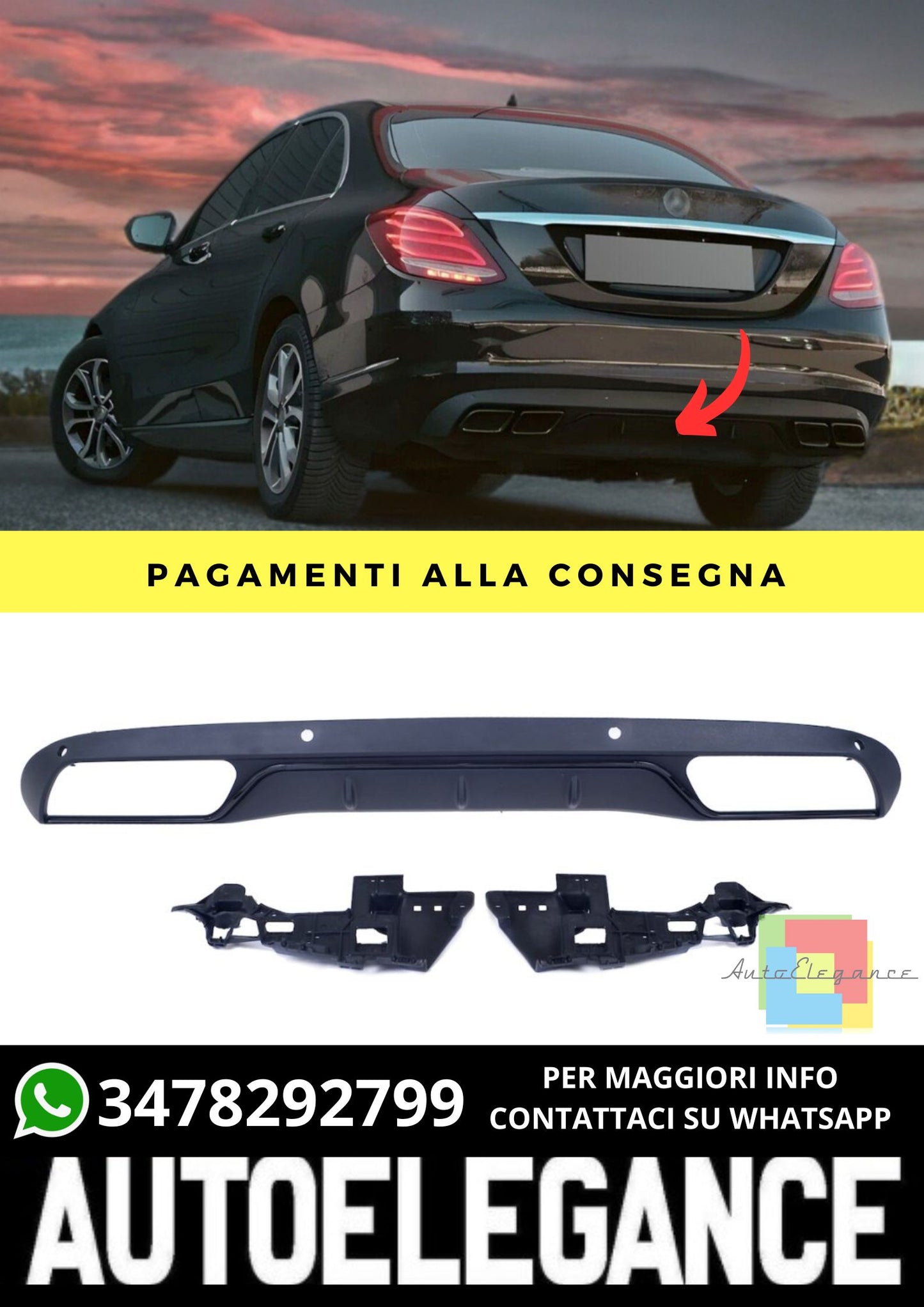Diffusore adatto per Mercedes C-Class W205 Sedan Estate 2013-2018