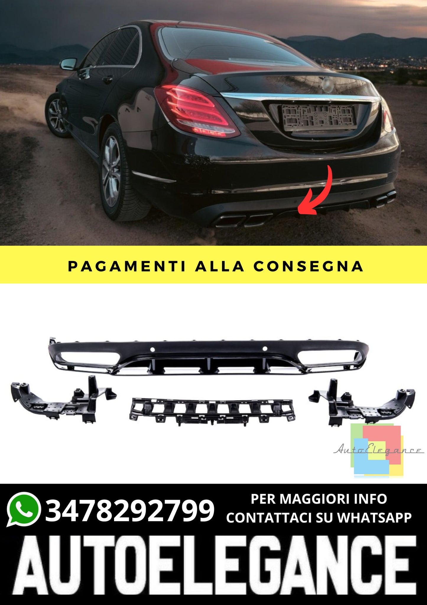 Diffusore adatto per Mercedes C-Class W205 Coupe Cabrio 2015-2018