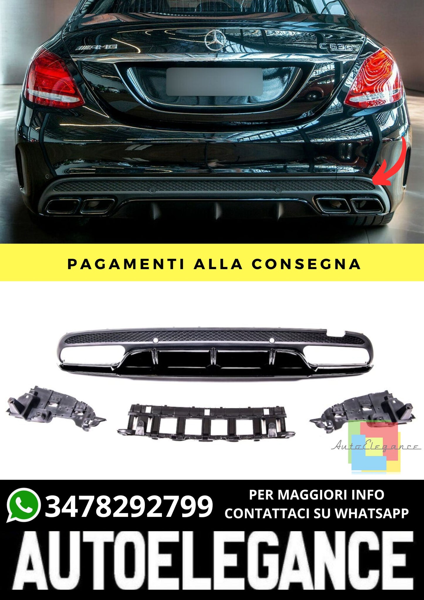 Diffusore adatto per Mercedes C-Class W205 Sedan Estate 2013-2018