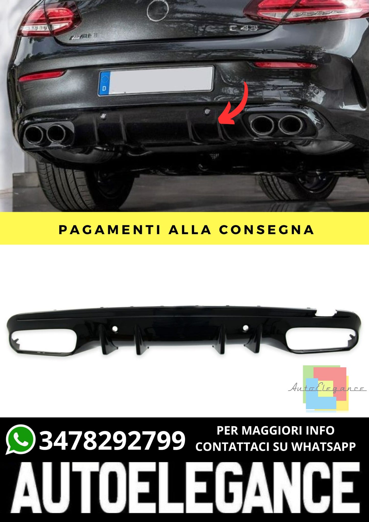 Diffusore adatto per Mercedes C-Class W205 Sedan Estate 2013-2021