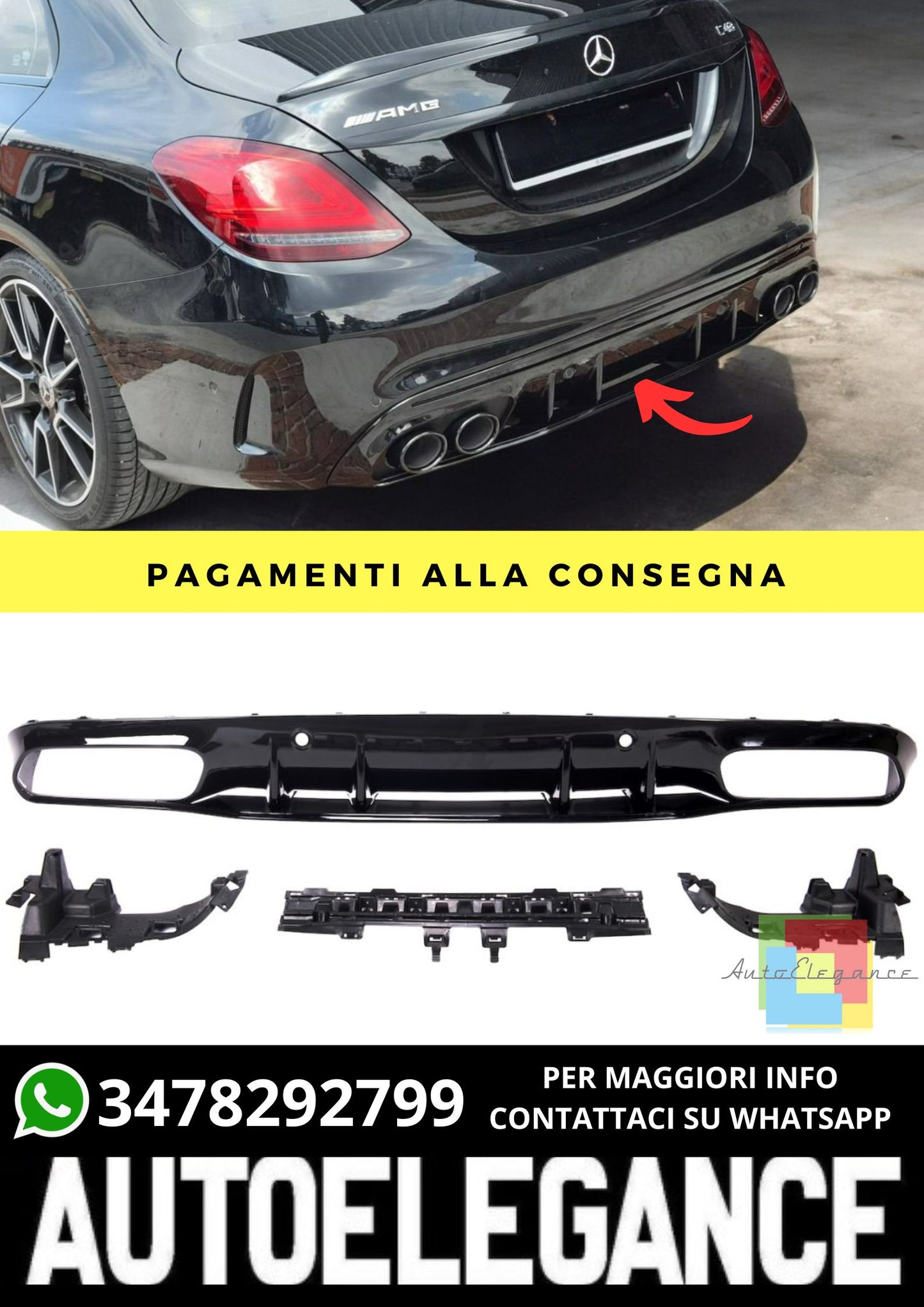 Diffusore adatto per Mercedes C-Class W205 Coupe Cabrio 2015-2021