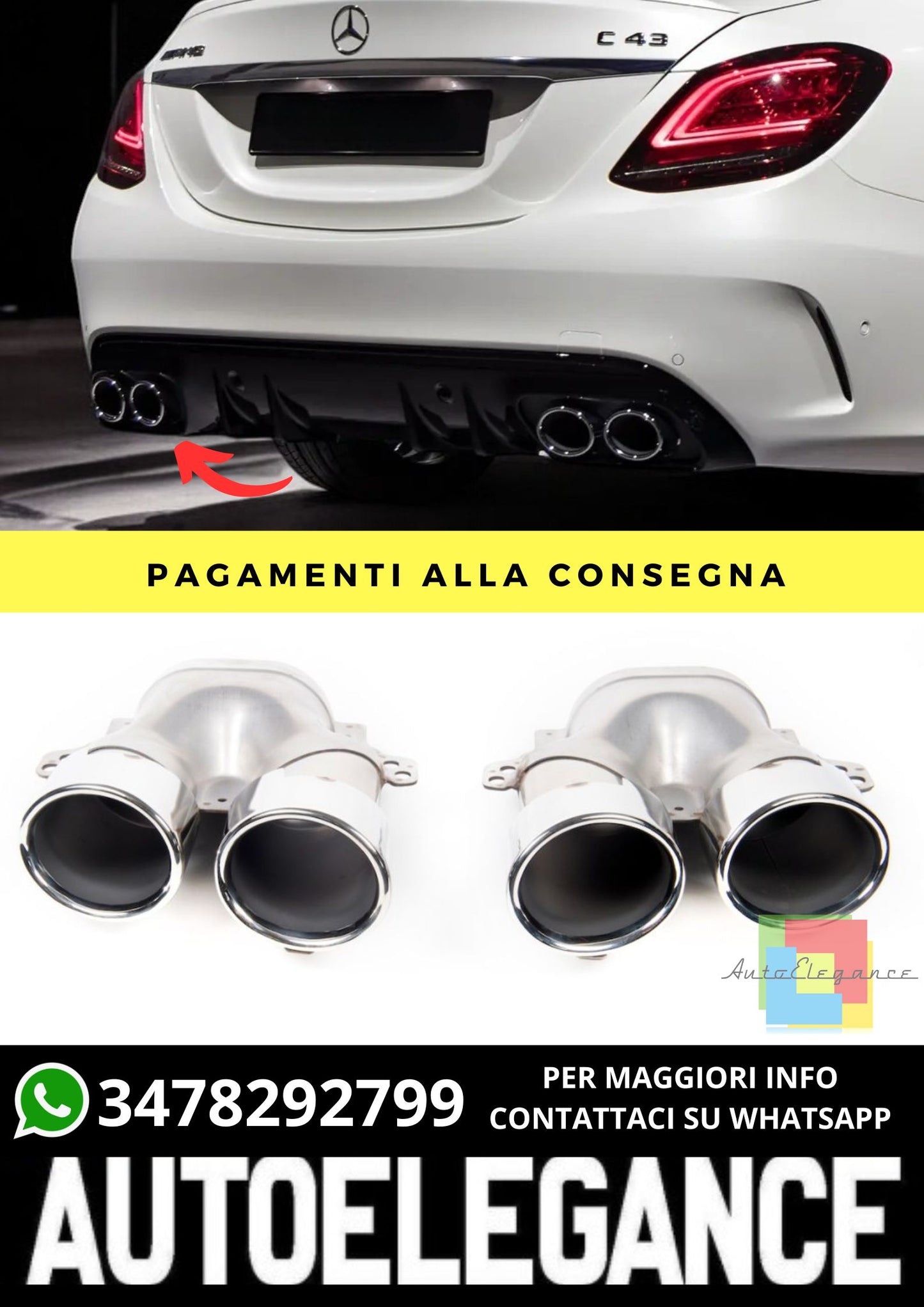 Terminali di Scarico adatto per Mercedes C-Class W205 GLC X253, C253