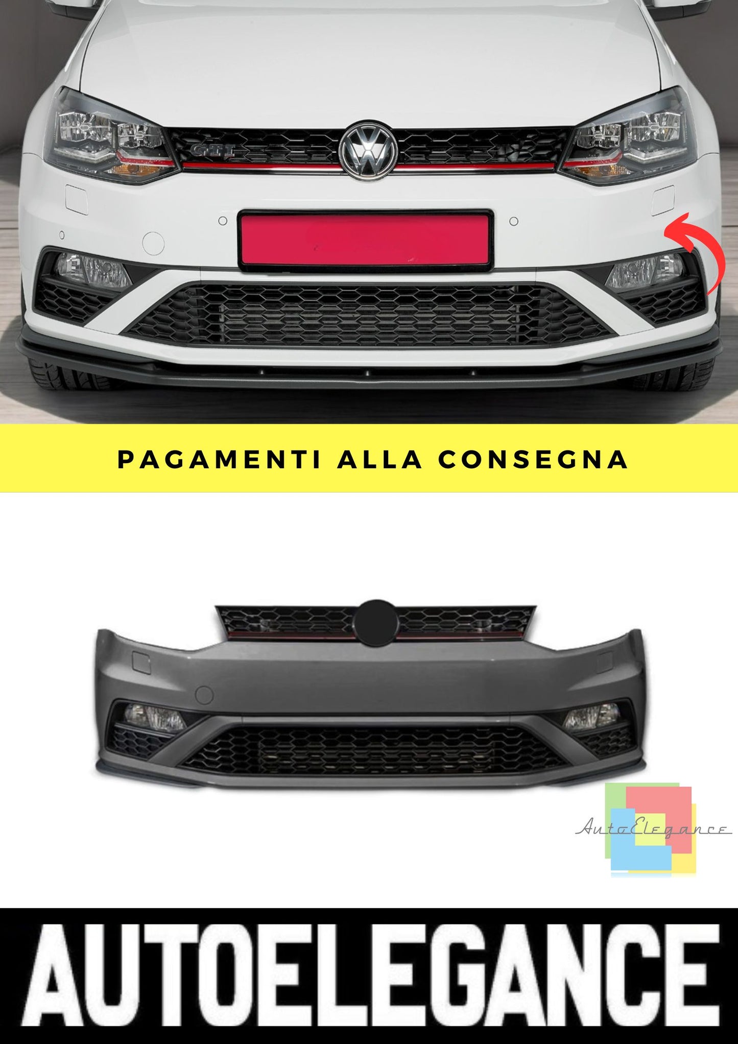 Paraurti Anteriore + Fendinebbia per VW Polo V 6R, 6C 2009-2017