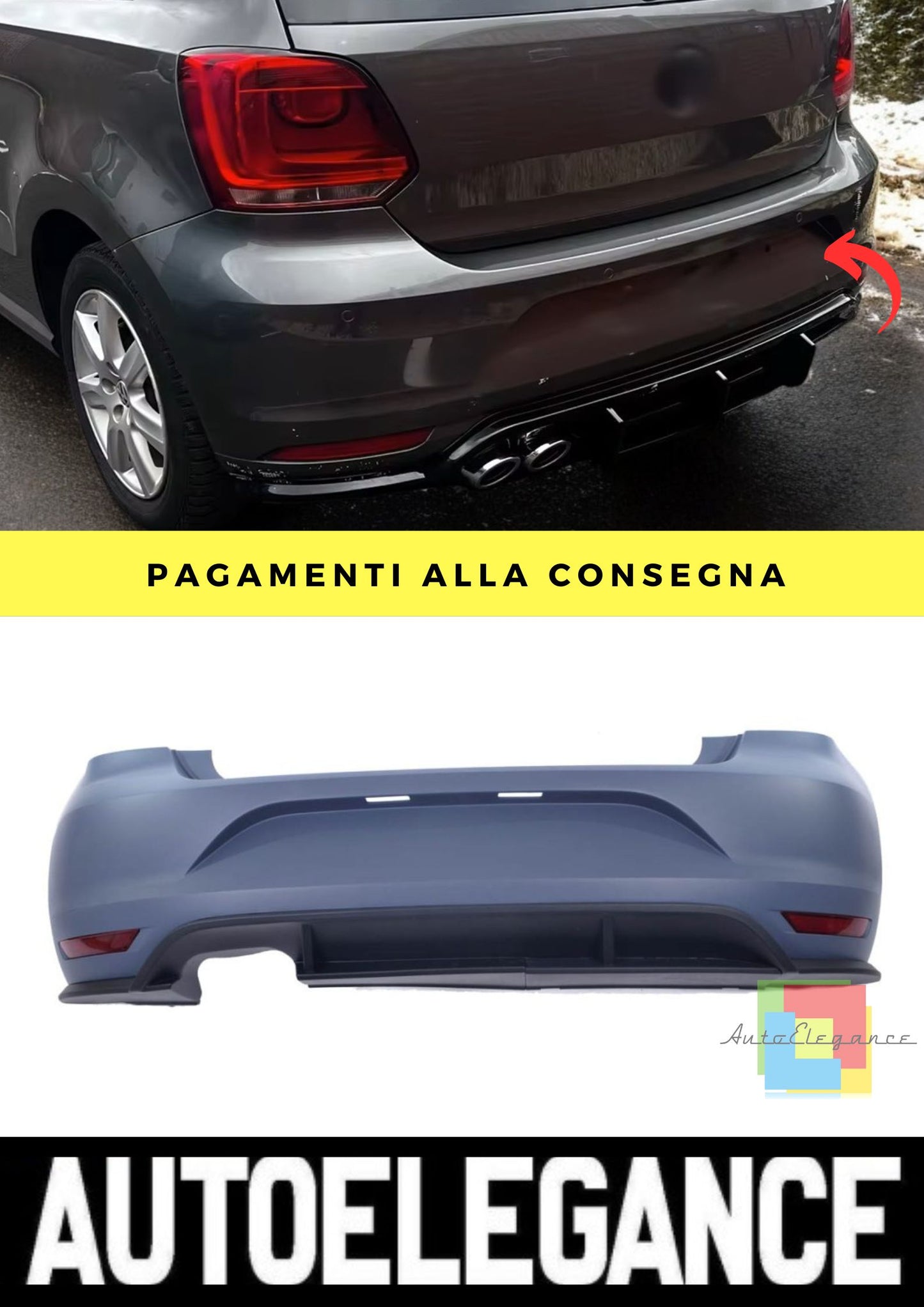 Paraurti Posteriore per VW Polo V 6R, 6C 2009-2017