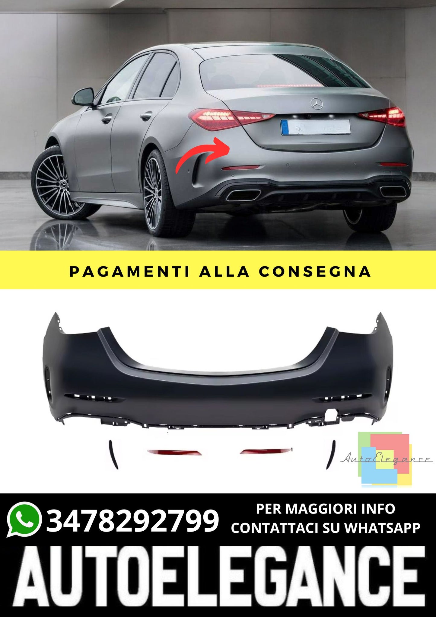 Rear Bumper Suitable for Mercedes C-Class W206 Sedan 2021-On