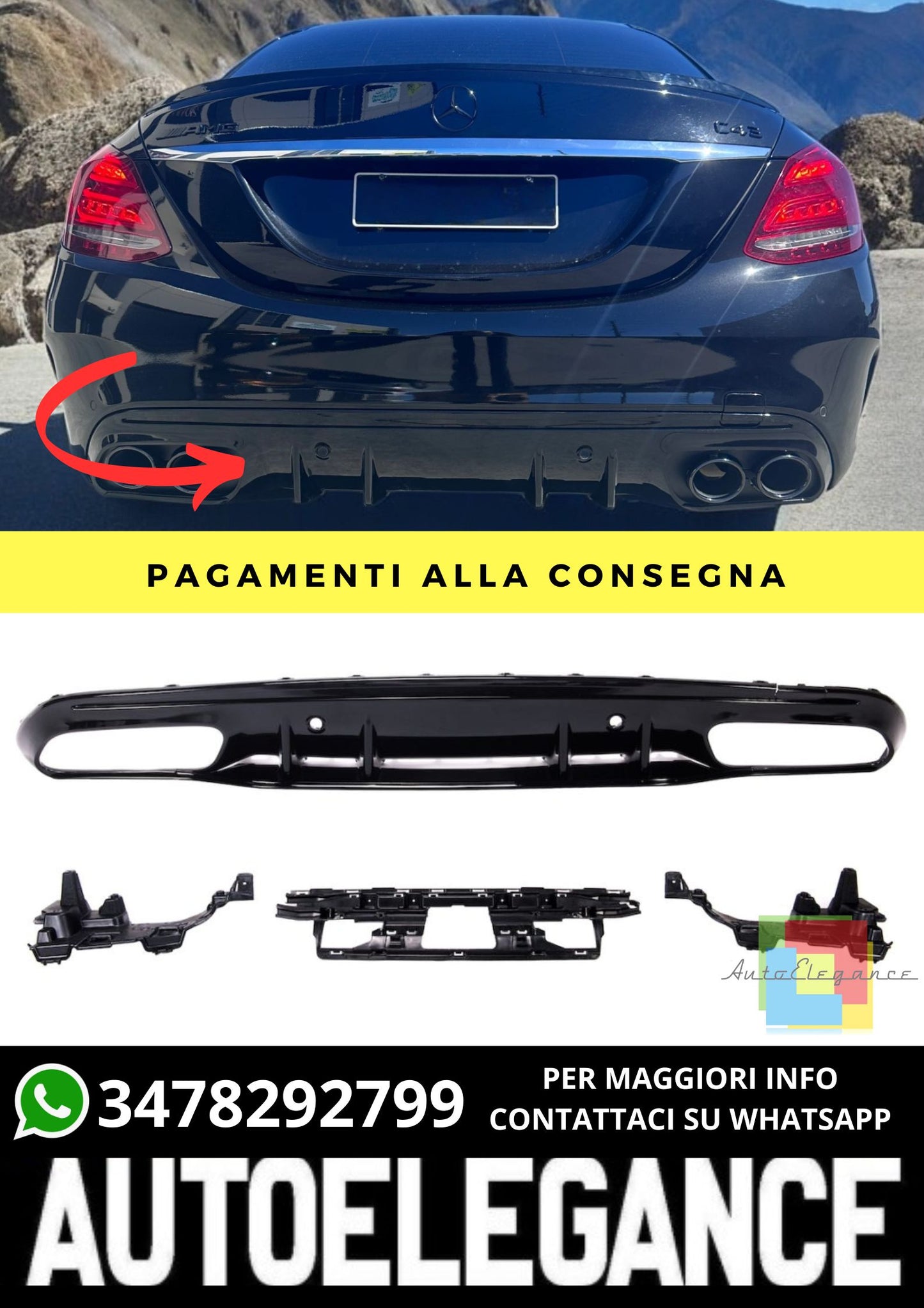 Diffusore adatto per Mercedes C-Class (W205) Sedan Estate (2013-2021)