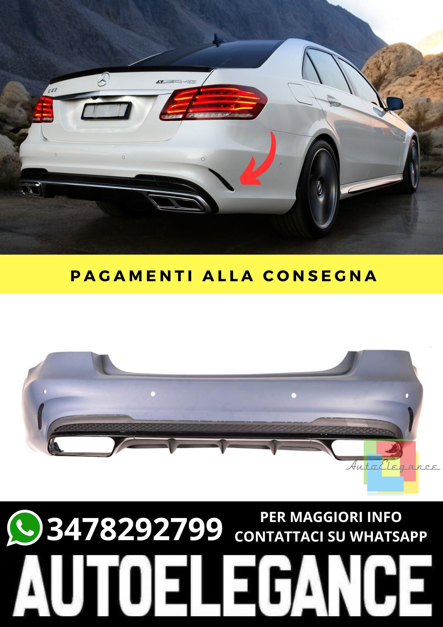 Paraurti Posteriore adatto per Mercedes E-Class W212 Sedan Facelift 2013-2016