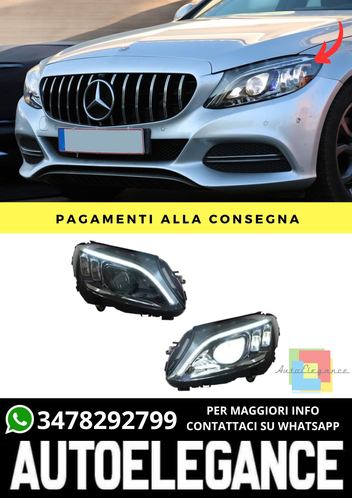 Fari Anteriori adatto per Mercedes C-Class W205 C205 A205 2014-2018