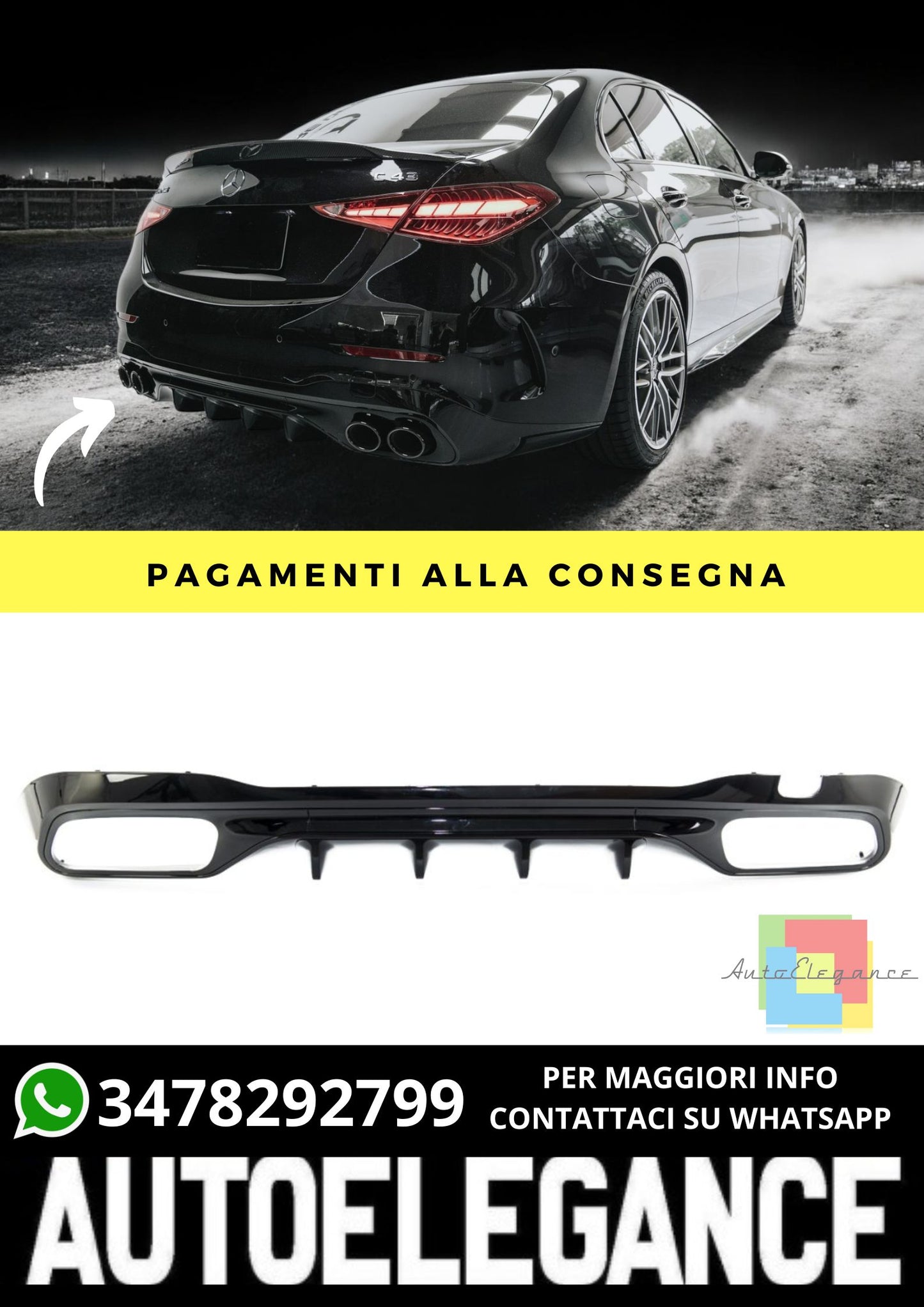 Diffusore adatto per Mercedes C-Class (W206) Sedan Estate (2021-On)